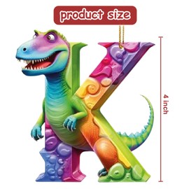 Christmas Dinosaur Ornaments,26 Letter Cartoon Pendant,Tree,Ornaments Car,Interior Pendant Letter,Cute Christmas Indoor,Dino Figures Hanging Gift, Funny Dinosaur Decor for Christmas Tree (K)