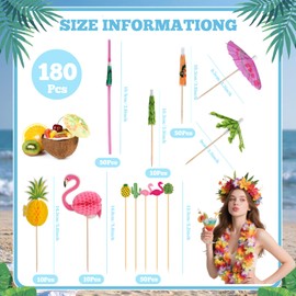 Drink Umbrellas, 180PCS Cocktail Drink Accessories Includes Umbrella Straws, Umbrella Toothpicks, Decoration Picks for Aloha Tropical Hawaiian Luau Party