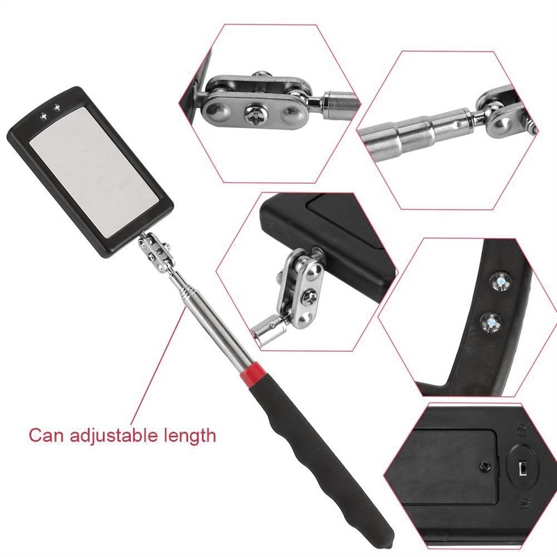 Ailenyun Telescoping Lighted Inspection Mirror，Telescoping LED Lighted Flexible Inspection Mirror