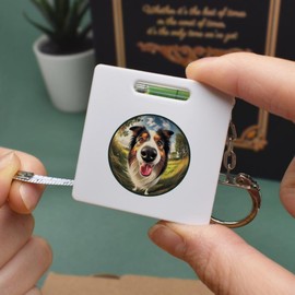 'Smiling Border Collie' Keyring Tape Measure/Spirit Level Tool (KM00041690)