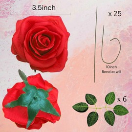 25PCS Artificial Flowers Silk Rose, Lip Red Real Touch Fake Rose with Stem Faux Flowers Gift Box for Weddings DIY Floral Arrangements Centerpiece Bridal Shower Party Home Decoration