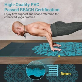 Avoalre Folding Yoga Mat, 72"x 32"x 0.24" Extra Wide Non-Slip Exercise Fitness Yoga Mats, Eco-Friendly High Density 6mm Thick Print Pilates Mat with Carrying Bag for Women Men Home Workout