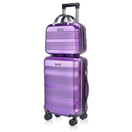 GigabitBest luggage sets 2 piece 19”Carry-on & 14” Cosmetic Bag，airline approved carry on luggage， Lightweight ABS+PC Carrying Case with TSA Lock（Futuristic Purple）