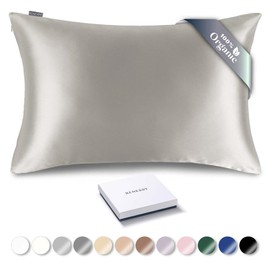 RENESSY Organic Silk Pillowcase - 100% Organic Mulberry Silk, 22 Momme, Naturally Hypoallergenic, Promotes Hair and Skin Health, 1 Piece (Standard Size 50x75 cm, Light Grey)