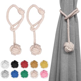 Ushomin Curtain Tiebacks, 2 Packs Curtain Rope Tieback, Heavy Duty Curtain Tie Backs for Curtains, Indoor Outdoor Curtain Tiebacks, Handmade Rural Decorative Tie Knot Curtain Holdbacks (Beige)