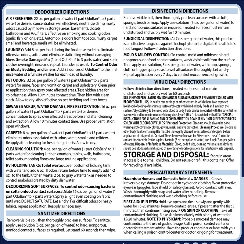 OdoBan Disinfectant Concentrate and Odor Eliminator, Made in the USA,