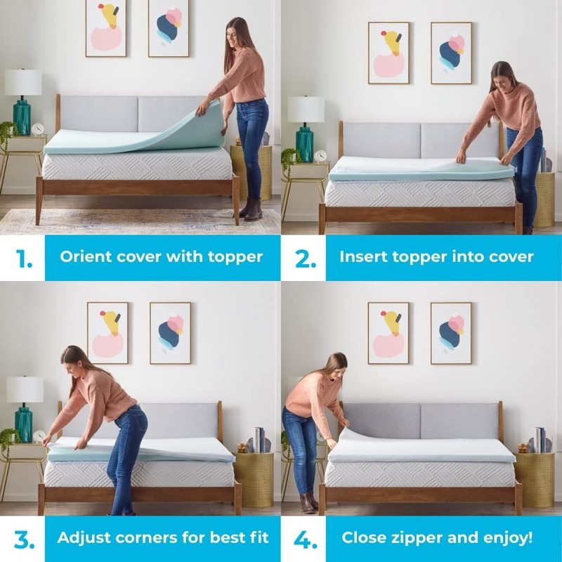 Linenspa 2 Inch Mattress Topper Cover, Queen – Machine Washable,