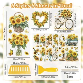 WANDIC 6PCS Rub On Transfer Sticker, Sunflower Theme Transfer Decals for DIY Scrapbooking Photo Albums Furniture Envelope 11.8 * 5.9in