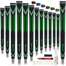 SAPLIZE High-performance Rubber Golf Grips 13 Pack, High Shock Absorption, Non-slip, 13 Grips with Full Regripping Kit, Standard Sizes, CC10 Series, Green