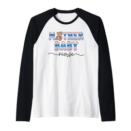Mother Baby Nurse Bear MBU Blanket Stripe Work Postpartum Raglan Baseball Tee
