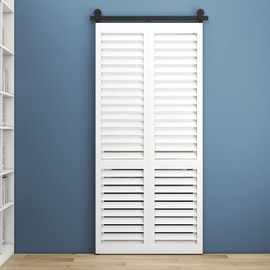 TSMST 6FT/72" Bi-folding Barn Door Hardware Kit for 2 Doors Fits 35"Single Door, Heavy Duty Sliding Barn Door Kit, T-shaped, Black, Easy Installation, Quiet& Smooth (No Door)