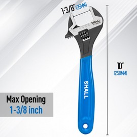 SHALL 10 Inch Adjustable Wrench, Cr-V Steel Spanner with Cushion Grip, Wide Jaw Black Oxide Wrench with Laser-etched SAE Scales for Home, Garage, Workshop and DIY