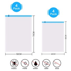 AOBETAK Vacuum Bag Rolls for Clothes Travel, Pack of 8 Vacuum Storage Bags, Vacuum Bags Hand Roll Without Pump Required, 4 Small (40 x 60 cm) + 4 Large (50 x 70 cm) for Clothing, Bed Linen