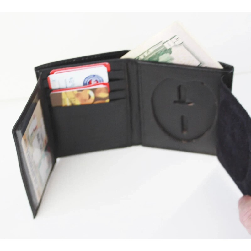 Handmade Black Concealed Carry Badge Leather Men's Wallet Flap Shield