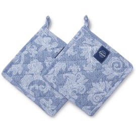 Pot Holders for Kitchen | Heat Resistant Pads | Set of 2 | Hot Dish Holder Sets | 8x8 in |for Cooking, Baking, Grilling, Microwave & BBQ, Chambray Blue by Encasa XO