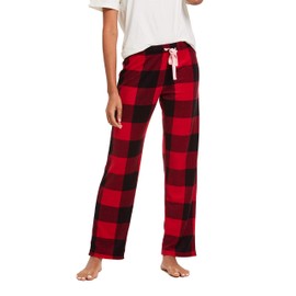CYZ Women's Fleece Sleep Pajama Pant, Black Red Gingham, Womens Size: Large