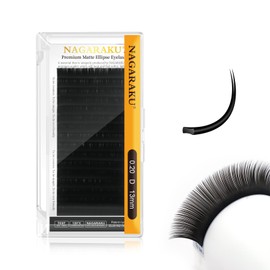 Nagaraku Premium Ellipse Eyelash Extensions Flat Matte Black Color 0.20mm D curl 13mm Faux Mink Lashes Individual Classic 16 Rows Split Tip Professional Lash Supplies