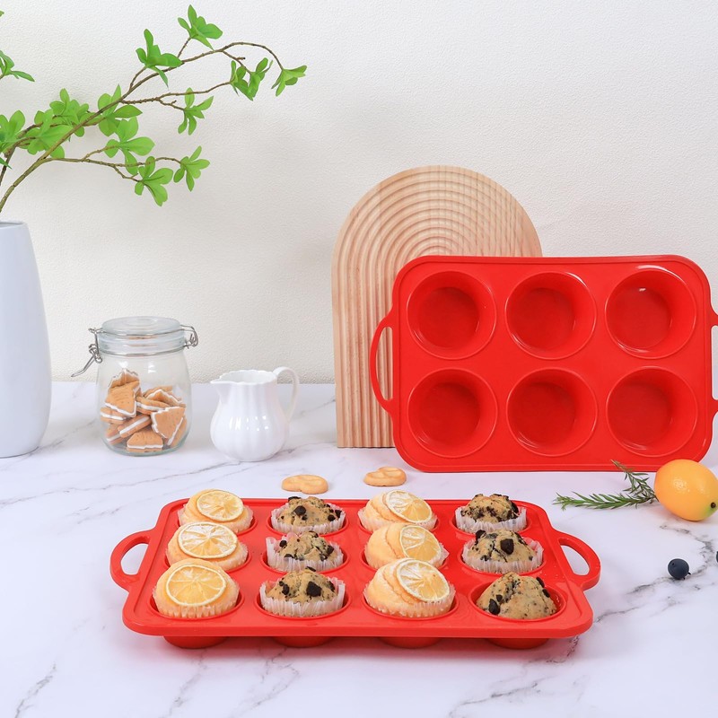 Foepoge 2 Pack Silicone Muffin Pan with Metal Frame, Non-stick