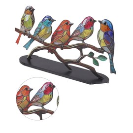 GLOGLOW Iron Double Painted Bird on Branch Desktop Ornaments Stained Glass Artsy Bird Decor Housewarming Gift Idea (5 Birds)
