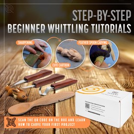 Beginner-Friendly Wood Carving Kit, 3pc Whittling Knife Set with Wood Carving Knives, Spoon Carving Knife, Basswood Blocks, & Fun Learning Videos, Wood Whittling Kit for Beginners from Schaaf Tools