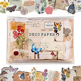 200Pcs Vintage Scrapbooking Stickers Pack, including 80Pcs Junk Journal Stickers & 120 Vintage Ephemera Pack Kraft Papers, Aesthetic Vintage Stickers for Diary Planner Album Diary Notebook DIY Crafts (Butterfly & Plant)