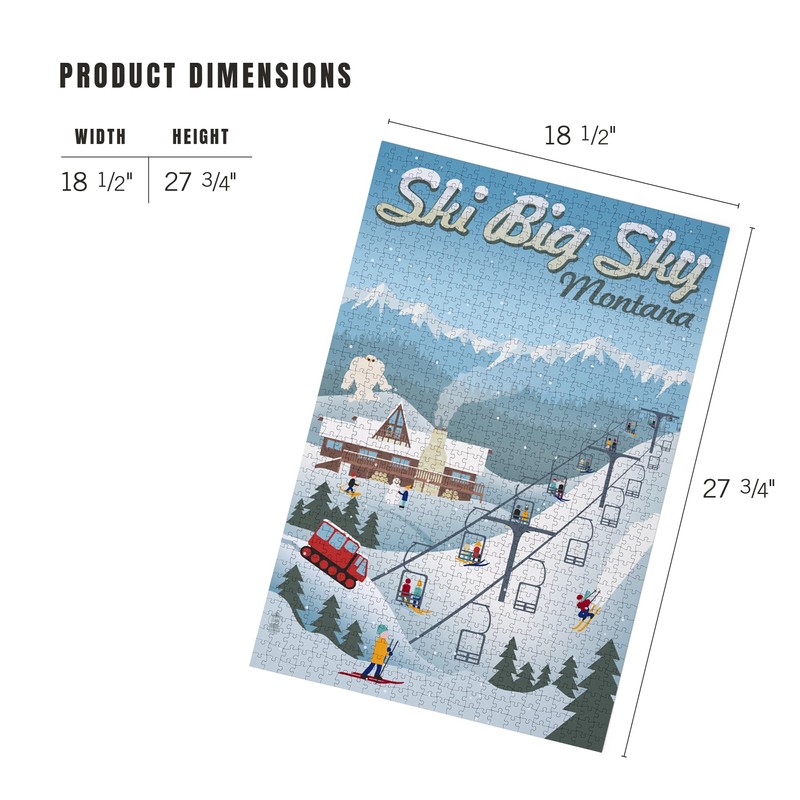 Lantern Press Ski Big Sky, Montana, Retro Ski 1000 Piece