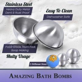 8 Pieces Bath Bomb Mold Kit with Clips & Gift Bags, 6.5 cm/2.56 inch, 5.5cm/2.17 inch Diameter Stainless Steel DIY Bath Bomb Crafting Mould Bath Bomb Making Supplies for Crafts Making