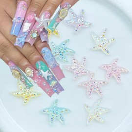 60Pcs Starfish Nail Charms for Nail Art Summer Beach Nail Art Charms Aurora Resin Star Nail Rhinestones Ocean Theme Starfish Charms Nail Jewels Mini Starfish Nail Decoration Supplies for Women Girls