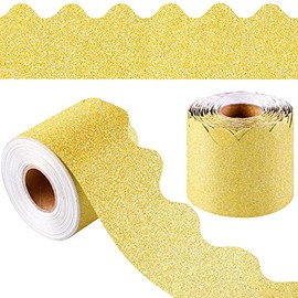 durony 65.6 Feet Bulletin Board Borders Glitter Borders Trim Scalloped Board Borders Decoration Borders for School Classroom Decoration (Gold)