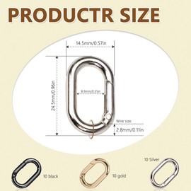 Sxutop 30 Stück Karabinerhaken Oval Klein Karabiner Metall Karabinerhaken Schlüsselanhänger Clip Oval Federspaltringe Klein Karabiner für Schlüssel Geldbörse Rucksack (Gold, Silber, Schwarz)