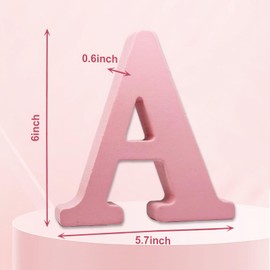 Aocean 6 Inch Pink Wood Letters Unfinished Wooden Letters for Wall Decor Decorative Standing Letters Slices Sign Board for Crafts Christmas Decoration Home Party Projects (A)