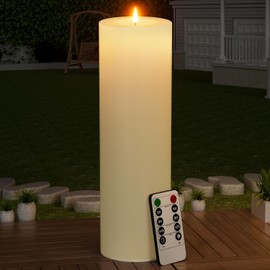 14" x 4" Large Outdoor Candle with Timer Waterproof Flickering LED Flameless Candle Battery Operated with Remote Fake Pillar Candle Realistic for Patio Porch Lantern, Ivory 1 Pack