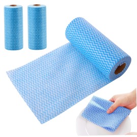 Kitchen Cloth 3 Rolls 150 Sheets Disposable Cleaning Cloths All Purpose Dish Cloths Non Woven Blue Wash Free for Kitchen Bathroom Window Glass