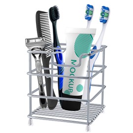 Toothbrush Holder Stainless Steel Rustproof Bathroom Electric Toothbrush Holder Toothpaste Storage Organizer Stand for Vanity Countertops