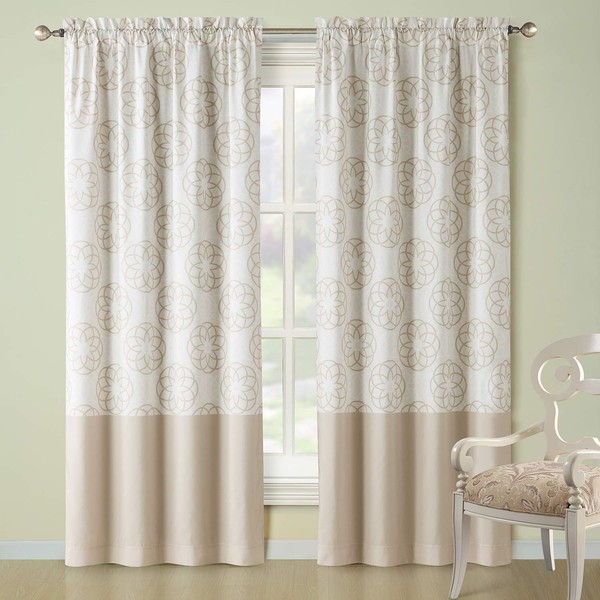 D DS CURTAIN Odisha Tan Circle Polyester Rod Pocket Printed