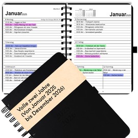 Planner 2025 and 2026 A5 (Jan 2025 - Dec 2026) for 2 Years, Calendar Book Calendar 2025-2026 as Appointment Calendar, Appointment Planner, Agenda, Weekly Planner as Organiser in German Black