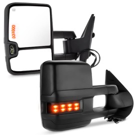 ITOPUP Towing Mirrors Fit for 2007-2013 For Chevy Silverado For GMC Sierra Tow Mirrors with Power Heated Turn Signal Light Width Light 1 Pair of Mirrors Left Side and Right Side Black