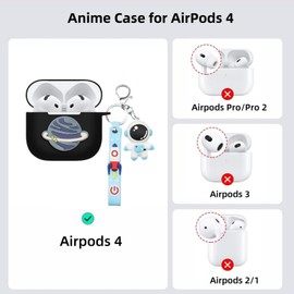 TSVSXS Cute Case Compatible with Airpods 4 with Keychain, Solft Silicone Cartoon Anime Protective Cover Compatible with AirPods 4 with Active Noise Cancellation for Man Woman