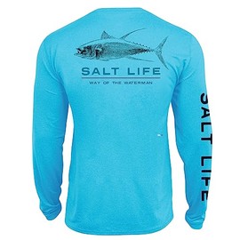 Salt Life Deep Ventures Long Sleeve Performance Tee, Turquoise Heather, Small