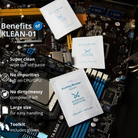 Kooling Monster KLEAN-01, Thermal Paste Remover, No Impurities Thermal Compound Cleaning Wipes, Grease Cleaner for CPU/GPU/PS4/XBOX/Heatsink, Inc. Gloves (20 Wipes)