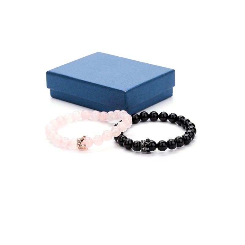 SEVENSTONE Couple Black Matte Agate & White Howlite CZ Crown