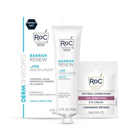 RoC Barrier Renew Night Moisturizer with Ceramides & Antioxidant Green Tea and Lipo Peptides to Renew Skin Barrier, (2.5 oz) with Retinol Eye Cream Packette