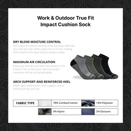 WSX Work & Wear True Fit Impact Cushion Sock | Moisture-Wicking Breathable 360° Support | Comfortable Work Socks for Men & Women | Durable, Arch Support, Anti-Blister | Ankle, Medium