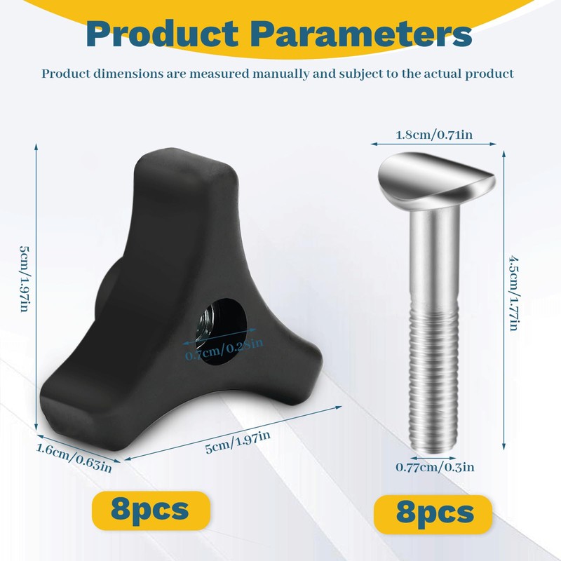 LELE LIFE 8 Sets Rasenmähergriffschrauben und Knöpfe, Universal-Dreieck-Griff-Befestigungsmutter-Schraube, Befestigung, Ersatzteile