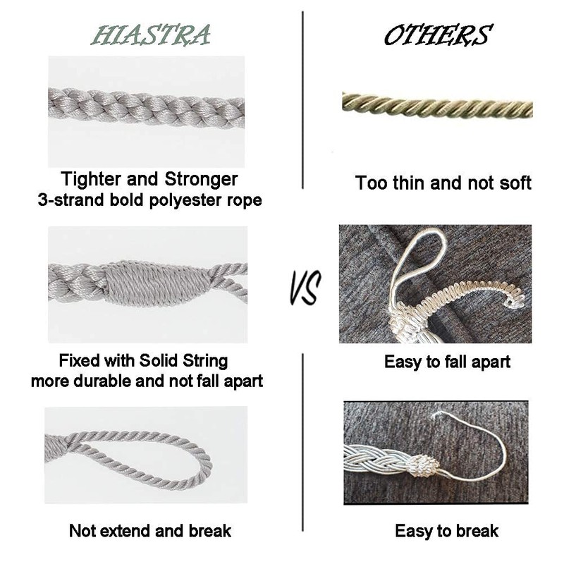 Hiastra Curtain Tiebacks Ropes, 2pcs Decorative Handmade Tie Backs Curtain