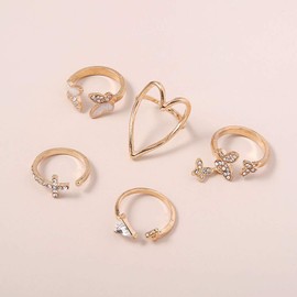 LIOYSIUT Gold Butterfly Rings Set Crystal Joint Knuckle Finger Rings Heart Cross Stackable Rings for Women Boho Dainty Lightweight Stacking Rings