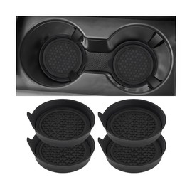 AUCELI Car Cup Holder Coasters, 4PCS Non Slip Waterproof Vehicle Water Bottle Pads, Anti Dust Automotive Interior Drink Mat Decoration Accessories, Universal for SUV Sedan Truck (Black)