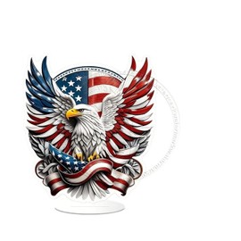 4th of July Ornament 2D Flat Acrylic Tabletop Ornament with Ameriacn Flag Eagle Designs DIY Crafts Independence Day Present Home and Office Fourth of July Desktop Ornaments Decorations Supplies