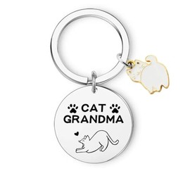 Reizteko Cute Cat Themed Keychain for Women, Funny Cat Lover Gifts for Birthday, Mother's Day, Valentine's Day (Cat Grandma)