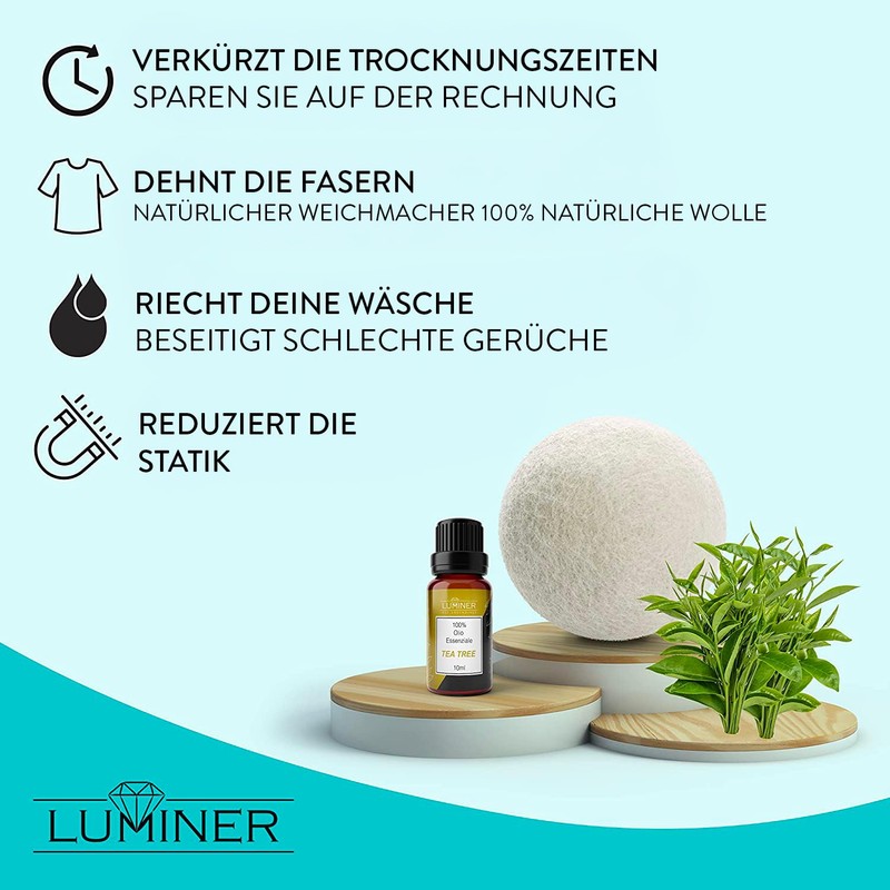 Luminer Tumble Dryer Balls, 6 x Low Noise Wool Balls